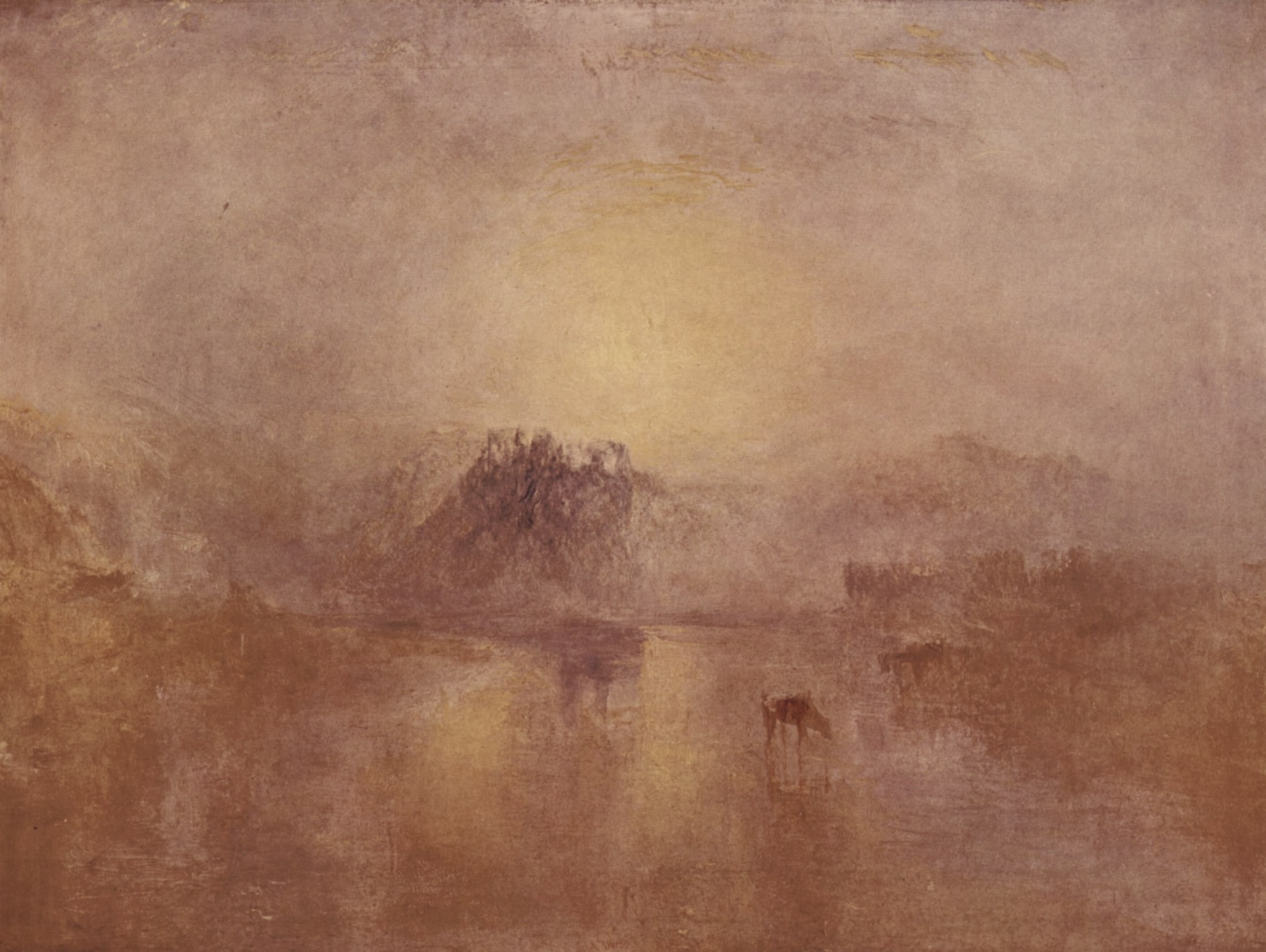 Norham Castle, Sunrise by J.M.W. Turner: a misty, sunlit castle above a still river.